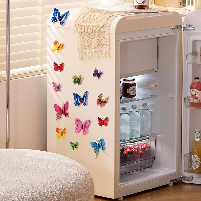 SAOROPEB 3D Butterfly Wall Decor, 48 Pcs Double Layer Butterfly Decorations for Party Decorations Locker Decor Refrigerator Decal, Reusable (Colorful)