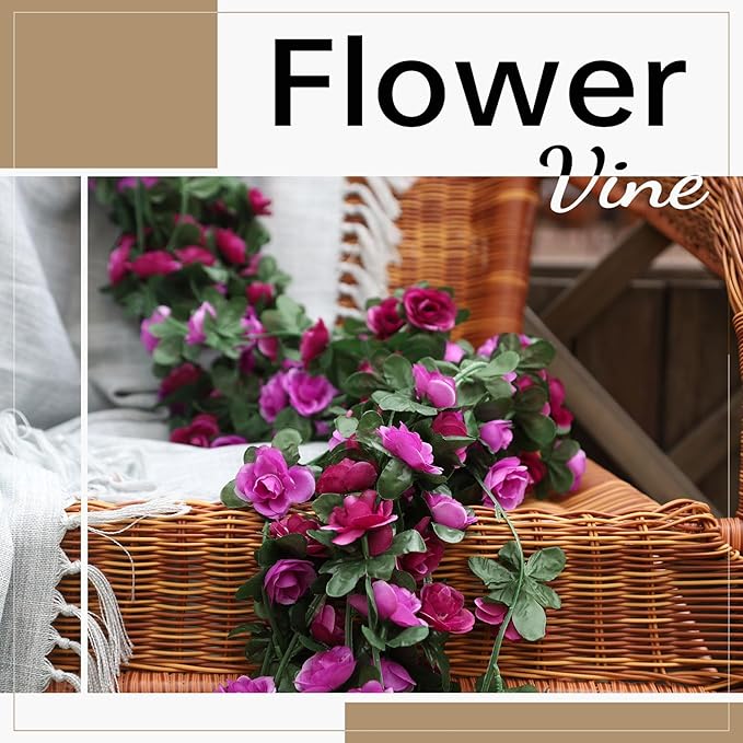 Miracliy 5Pcs 41FT Purple Flower Garland Artificial Rose Arch Vines Fake Spring Floral Garland for Flower Wall Backdrop Wedding Mothers Day Garden Tea Party Decoration