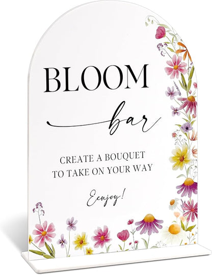 6x8" Bloom Bar Sign for Wedding Table Decor, Wild Flower Arch Acrylic Wedding Signs for Reception, Floral Bridal Shower Engagement Party Decor for Baby In Bloom Baby Shower Decorations