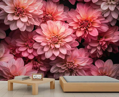 Pink Dahlia Floral Wall Mural, Blush Pink Dahlia 3D Wall Murals, Romantic Floral Wallpaper Mural, for Living Room Bedroom Large Wallpaper Indoor Decor 78.7" W x55.1 H