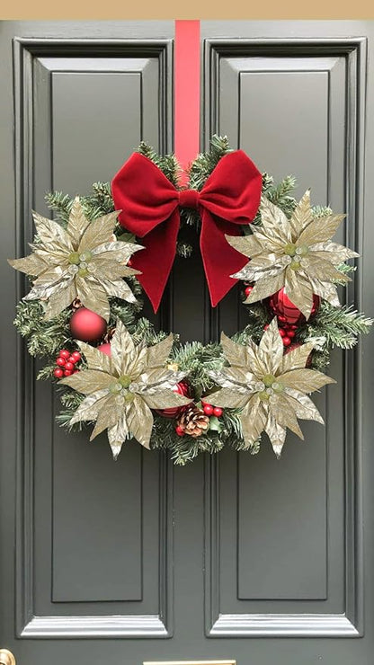3 Pcs Artificial Christmas Flowers 13 Inch Glitter Poinsettia Picks Christmas Tree Ornaments Topper Decorations Champagne Poinsettias Flowers for Xmas New Year Wreath Garland Wedding Home Decor