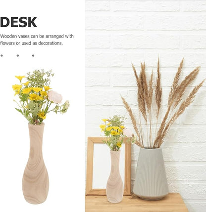 STOBAZA Rustic Small Wood Flower Vase for Dried and Artificial Arrangements Smooth Wooden Craft Decorative Vase for Office Home Wedding and Party Table Display