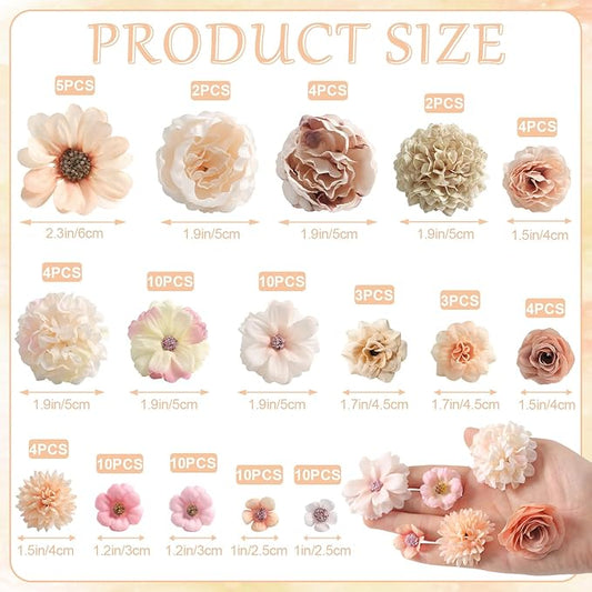 Faux Flower Heads Mini Champagne Artificial Flower Heads Fake Peony Daisy Rose Flowers Multicolor Small Silk Daisy Flower Heads for Craft Garland Wedding Party DIY Home Decoration,2-4 cm