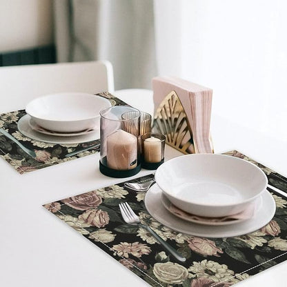 Floral Placemats Set of 4, 17x12 Inch Vintage White Pink Rose Flower Spring Plant Boho Art Print Table Mats for Home Party Kitchen Dining Decor