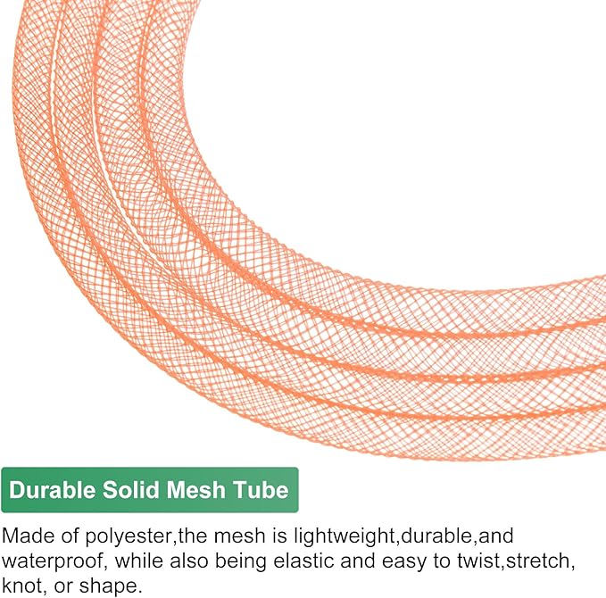 Mesh Tube Ribbon 25 Yards, 6mm Elastic Fabric Ribbons Mesh Tubing for Crafts/Gift Wrapping/Flower Bouquets/Wedding/Birthday/Holiday/Wreaths Christmas/Decoration[Orange]
