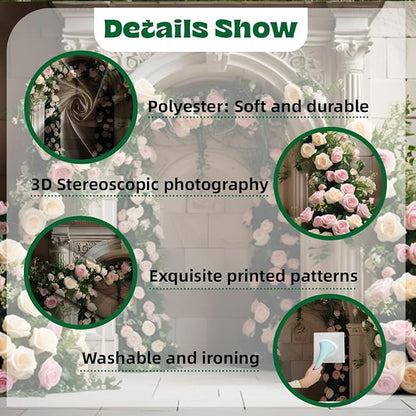 7x5ft White Pink Roses Backdrop Romantic Spring Floral Arch Vintage Palace Wall Background for Wedding Mothers Day Valentines Day Bridal Shower Birthday Princess Couples Women Portraits