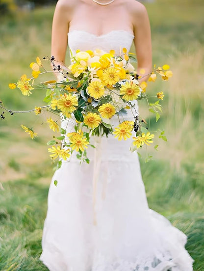 36 Heads Yellow Artificial Daisy Flowers 29.52” Silk Wildflowers 6PCS Silk Daisies with Stems for Tall Vase Home Bath Outdoor Party Garden Wedding Aisle Porch Decoration(Yellow)