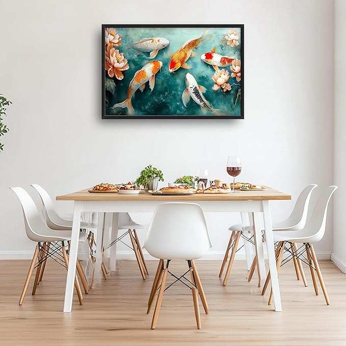 Carp Fish Large Wall Art Framed Japanese Wall Decor for Living Room Asian Fish Pictures Oversized Canvas Print Painting Modern Extra Large Framed Artwork for Bedroom Office Home Decor 36"x24"