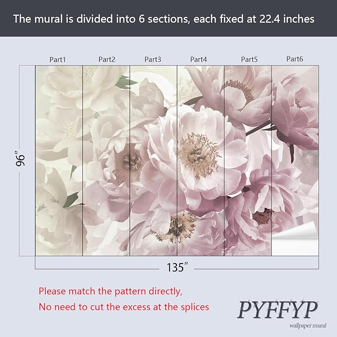 PYFFYP- Vintage Flower Pink Peony Floral Wallpaper murals for Bedroom(Not Peel and Stick)