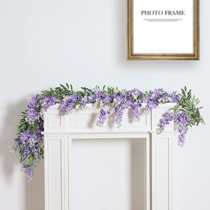 Duovlo 4Pcs 6.6Ft/Piece Imitation Silk Wisteria Garland Hanging Flower Vine for Home Outdoor Garden Ceremony Wedding Arch Floral Decor (Light Purple)