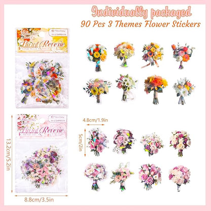 90 Pieces Natural Scrapbooking Stickers, Self-Adhesive Bouquet Stickers for Scrapbooking Supplies Journal for DIY Craft, Planners, Journal, Notebook Card