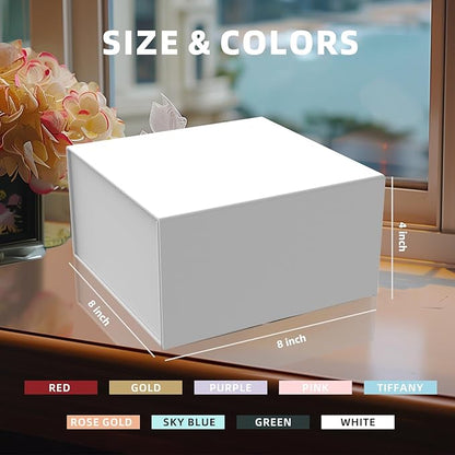 Gift Box 8x8x4 Inch with Magnetic Closure Lid White Gift Boxes For Presents,Bridesmaid Gifts Box,Birthday Gift box,Luxury for Gift Packaging, Magnetic Gift Box for Wrapping Gifts(White)