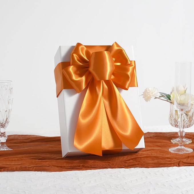 MEEDEE Orange Satin 3 Inch Ribbon Lux Double Faced Satin Ribbon Autumn Colored Wide Fall Ribbons by 10 Yards Orange Ribbons for Christmas Tree, Weddings, Flower Bouquet, Wreath Bow Making