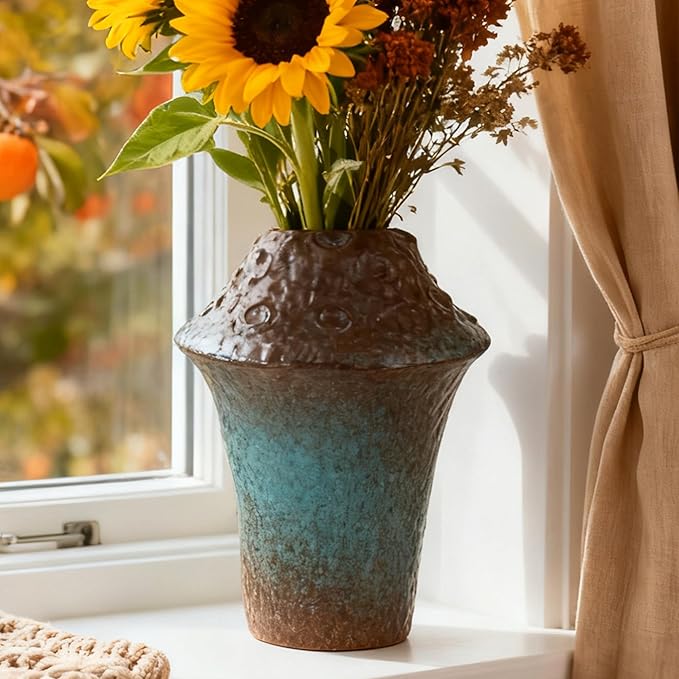 Ceramic Flower Vase Home Decor-6.3" Large Decorative Terracotta Vases Vintage Living Room, Kitchen Bedroom Decorations for House Book Shelf Office Coffee Desk Dining Fireplace
