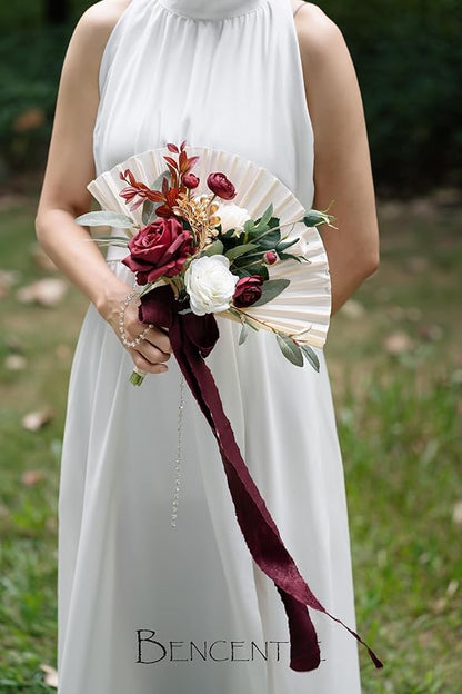 Burgundy Wedding Bouquet,Bridesmaid Bouquet for Wedding Ceremony Anniversary, Party and French Rustic Vintage Wedding,Artificial Flowers