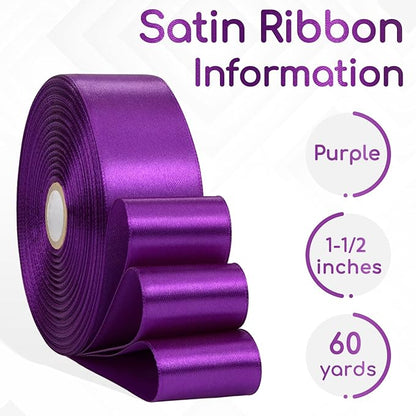 Purple Satin Ribbon 1-1/2 Inch 60 Yards, Dark Purple Polyester Fabric Ribbon for Gift Wrapping, Flower Bouquet Accessories, Crafts, Halloween, Wedding and Festival Decor