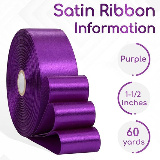 Purple Satin Ribbon 1-1/2 Inch 60 Yards, Dark Purple Polyester Fabric Ribbon for Gift Wrapping, Flower Bouquet Accessories, Crafts, Halloween, Wedding and Festival Decor