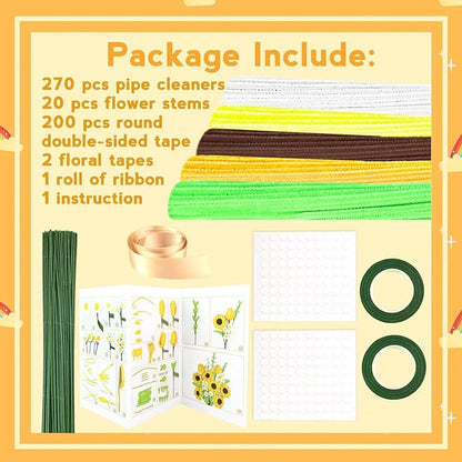 ZEIZHUBN 270 Pieces Pipe Cleaners, Pipe Cleaners Flower Bouquet Kit, Flower Making Kit with Floral Wires Tape, Art and Craft Supplies Projects DIY Decoration Holiday Party Birthday Gifts