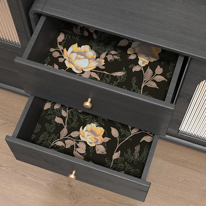 Black Orange Floral Peel and Stick Wallpaper Flowers Contact Paper 17.5"x118" Self Adhesive Waterproof Vintage Dark Floral Wall Paper for Shelf Liner Cabinet Decor