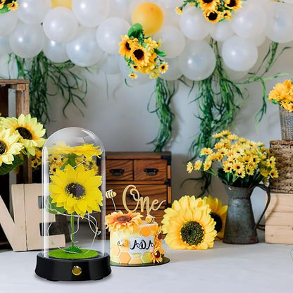 QUELIEN Christmas Sunflowers Gifts for Women,Preserved Sunflower Bouquet in Glass Dome,Girasoles para Regalo,Forever Sunflower Home Decor,Mom Birthday Gift