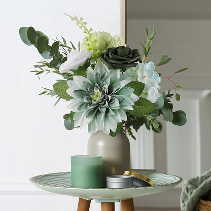 AmyHomie Forest Sage Green White Artificial Flowers Combo Silk Rose Fake Flowers w/Stem for DIY Wedding Bouquets Centerpieces Arrangements Table Decor Party Bridal Baby Shower Christmas Decorations
