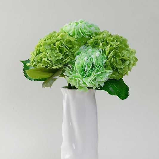 WILD WORKS Hydrangea Artificial Flower Natural Lifelike Real 21 inch Latex Long Stem 2 Light Green+2 Dark Green Hydrangea Flower Bouquets for Christmas Decor Home Party Outdoor Wedding Decoration