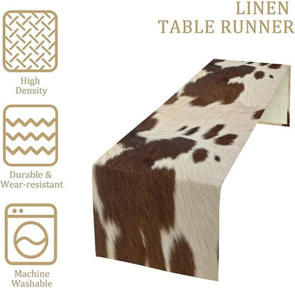Cow Print Table Runner, Brown Cowhide Western Style Runner Country Farmhouse Cottage Patten Decoration for Home Kitchen Dining,13x60 Inch