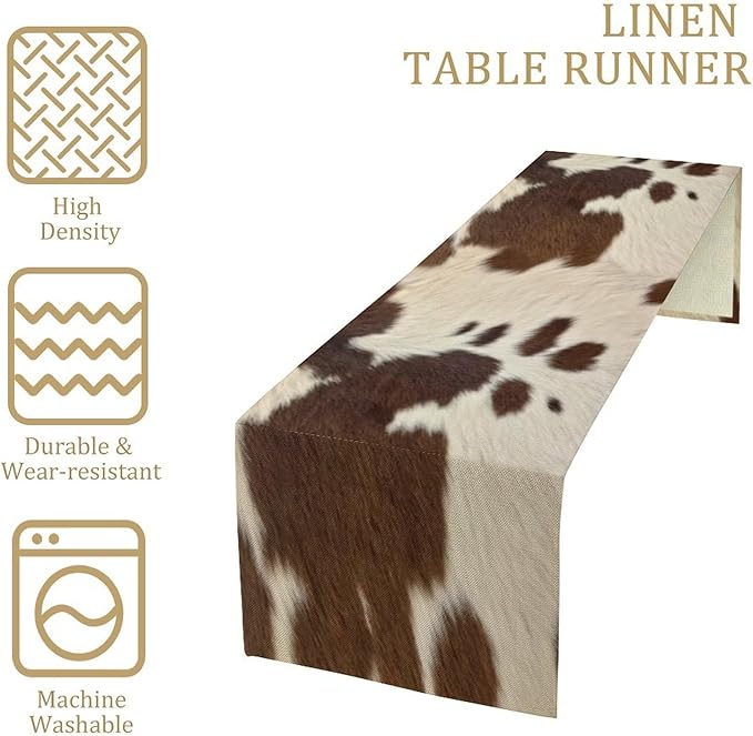Cow Print Table Runner, Brown Cowhide Western Style Runner Country Farmhouse Cottage Patten Decoration for Home Kitchen Dining,13x70 Inch