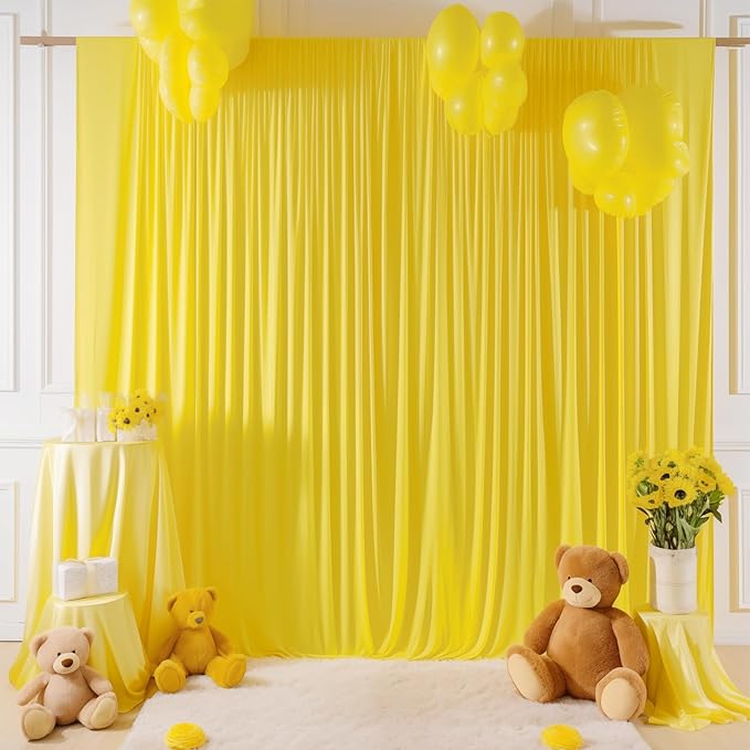 Yellow Backdrop Curtains-Wrinkle-Free Polyester Photography Drapes Party Curtain Background for Baby Shower Wedding Decorations- 32 X10FT (Yellow)