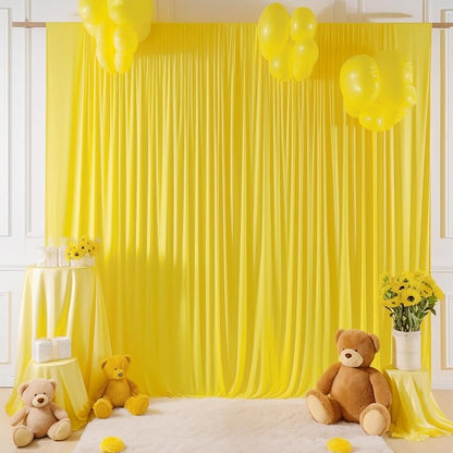 Yellow Backdrop Curtains-Wrinkle-Free Polyester Photography Drapes Party Curtain Background for Baby Shower Wedding Decorations- 32 X10FT (Yellow)