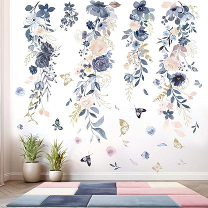 Watercolor Flower Wall Stickers for Girls: Peel and Stick Wall Decals for Baby Nursery Girl Bedroom - Ages 1-12 Years Vinyl Decor