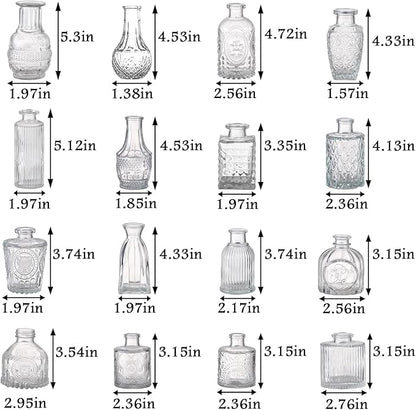 Bud Vases Set of 16, Small Vase for Flowers, Glass Vase for Centerpieces, Small Flower Vases for Centerpieces, Mini Vintage Vases, Clear Bud Vases for Wedding Table Decor
