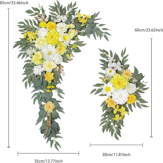 Arch Flowers with Drapes Kit (Pack of 3) for Wedding Ceremony Arbor and Reception Backdrop Decoration Wedding Welcome Signs Floral Birthday Party Decoration