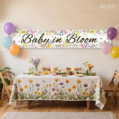 Letjolt Baby in Bloom Baby Shower Banner Wildflower Decorations Floral Theme Girls Party Decor for Nursery Newborn Celebration Backdrop 6Ft