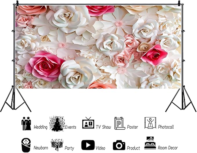 Baocicco 20x10ft Pink and White Paper Flowers Background Photography Mother's Day Backdrop Paper Flower Wall Gorgeous Wedding Flower Backdrops Beautiful Bride Baby Newborn Kids Background