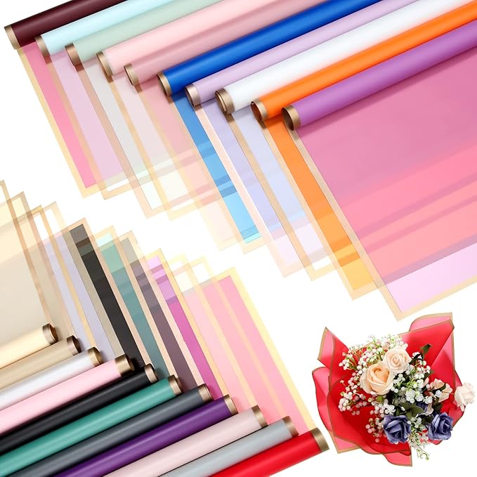 Yahenda 420 Sheet Flower Wrapping Papers Flower Bouquet Paper with Gold Edge Korean Style Bouquet Wrapping for Floral Supplies Wedding Anniversary DIY Gifts, 23 x 23 Inch(Elegant Colors)