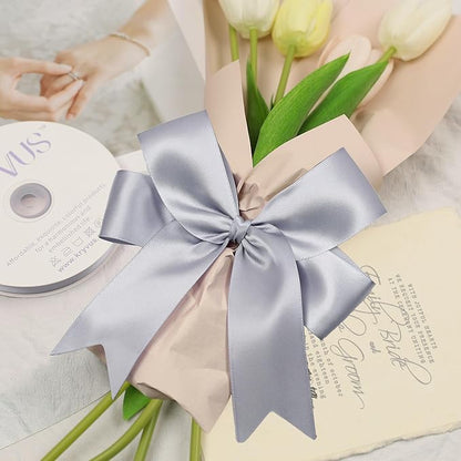 Gray Satin Ribbon, Double Faced 2 Inch X 50 Yards Gray Ribbon, Premium Satin Ribbon for Gift Wrapping, Crafts, Hair Bow Making, Sewing, Flower Bouquet, Wedding Party Decor