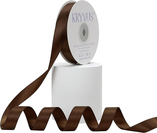Brown Satin Ribbon, Double Faced 5/8 Inch X 25 Yards Brown Ribbon, Premium Satin Ribbon for Gift Wrapping, Crafts, Hair Bow Making, Sewing, Flower Bouquet, Wedding Party Decor