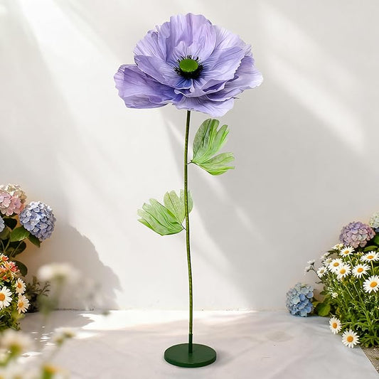 Giant Artificial Flowers 1pack Fake Flowers for Decoration, Fabric Poppy Flower for Wedding Birthday Easter Party Mother's Day Banquet Photography Props Garden Shop Window Display Decor(Purple)