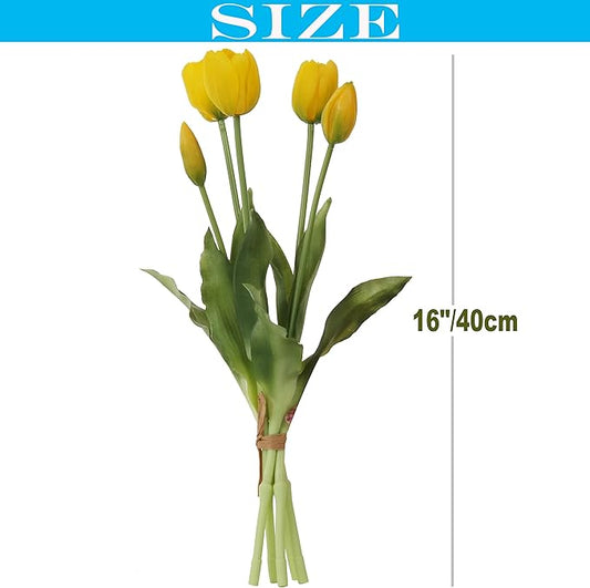 20pcs Artificial Tulip Flowers,16 Inch Real Touch Tulip Stems with Faux Leaves, Faux Tulips and Buds for Home Décor Centerpiece Ornament Wedding Bouquet,Yellow