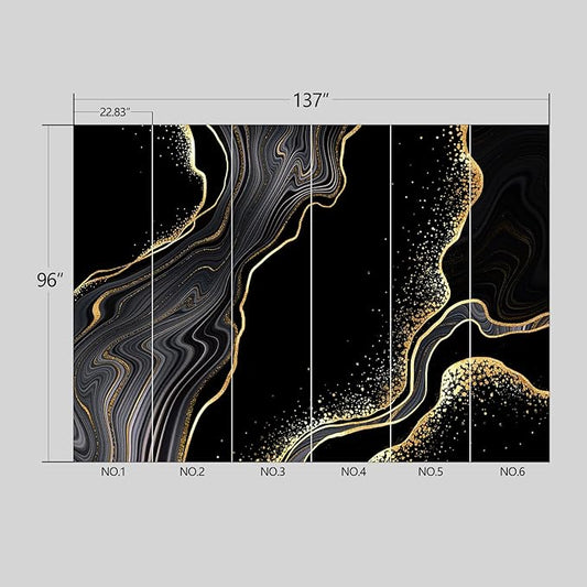 Black and Gold Marble Wallpaper Peel and Stick Wall Mural for Bedroom Living Room - 96"x137"
