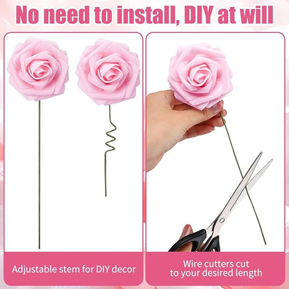 Jspupifip Pink, Hot Pink Artificial Flowers Combo Box Fake Silk Roses with Stems Hydrangea Peony Arrangement for Bridal Shower Boho DIY Wedding Cake White Flowers Table Decorations