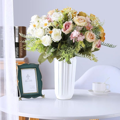 Artificial Flowers 3 Pack Artificial Fake Flowers Bouquet Wedding Bouquets Decorations Plastic Floral for Party Home Décor