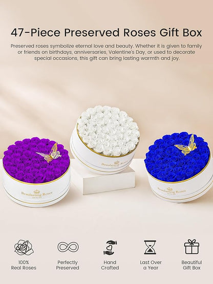 Preserved Roses Forever Flowers Real Roses in a Box Mother's Day Birthday Flowers for Her Mom Women Wife Valentine's Day, 47 Purple Roses