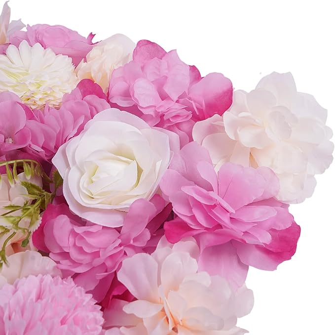 12 Pcs White Flower Wall Flowers Backdrop Artificial Flower for Backdrop Flowers Decoration 3D Floral Panels for Wall Decor Home Party Wedding Room Decoration (38x38cm/Deep Pink+White)