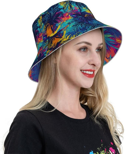 Bucket Hat Beach Summer Sun Hat Reversible Fisherman Hats Double Sided Wearing for Women Men Boys Girls