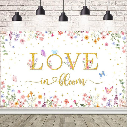 7x5ft Love in Bloom Bridal Shower Decorations Backdrop Wildflower Wedding Shower Background Lower Floral Engagement Wedding Bachelorette Party Decor Supplies Photo Booth Props