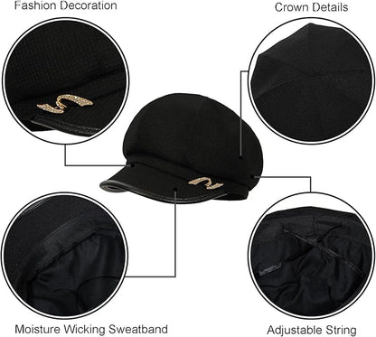 Women Retro Classic Visor Newsboy Cabbie Cap Beret Hats with Flower Buckle for Woman Ladies