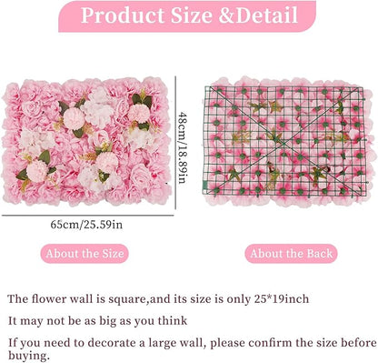6PCS Artificial Flower Wall Panel - 16 x 24 inch 3D Flower Wall Backdrop Decoration Pink Roses Wall for Home Party Wedding Anniversary Birthday Photo Arrangement