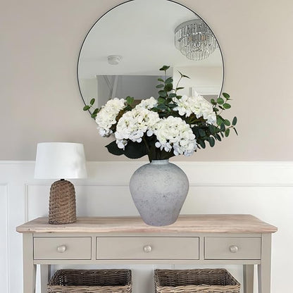 Real Touch White Faux Hydrangea And Eucalyptus Arrangement, Faux Floral Arrangements, Hyper Realistic Artificial Flowers, White Centerpieces For Kitchen Dining Coffee Table Decor, 5 Heads + Greenery